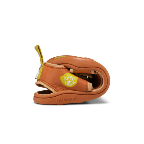 AFFENZAHN Barfuß Sandale LEATHER AIRY KATZE - zimt / kiwi: Comfortable and stylish leather sandals for kids with cat design