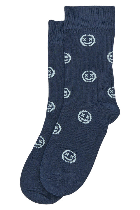 MINIPOP Bambus Socken, dunkelblau, Smiley-Muster, Paar