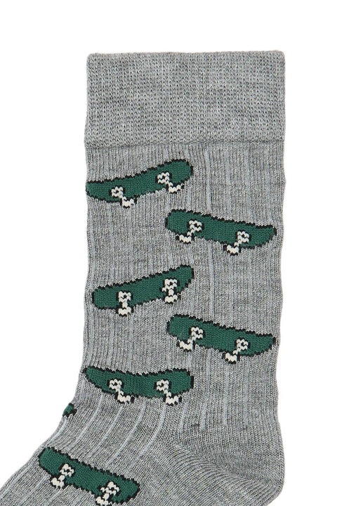 MINIPOP Bambus Socken - grau / grün / Skateboard