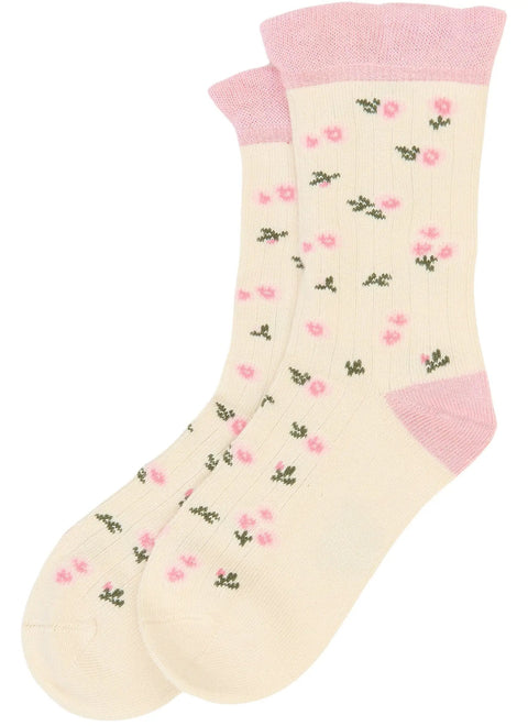 MINIPOP Bambus Socken - créme / rosa / Rosen