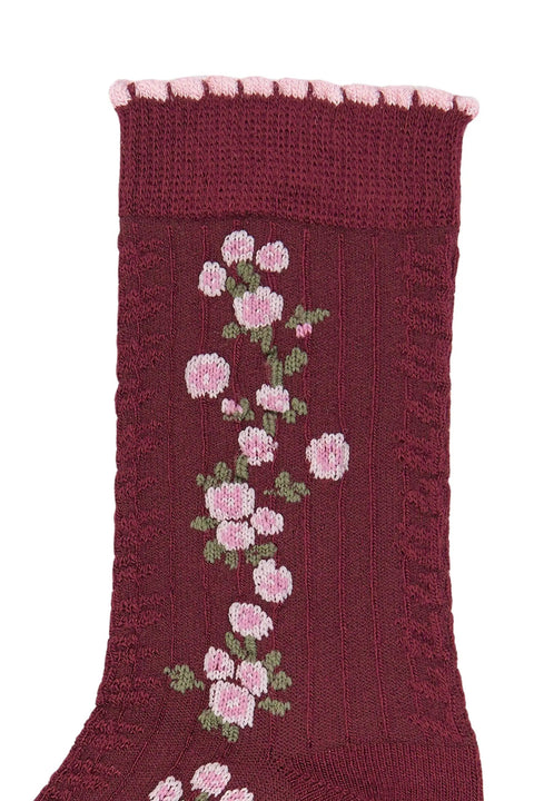 MINIPOP Bambus Socken - bordeaux / rosa / Rosen