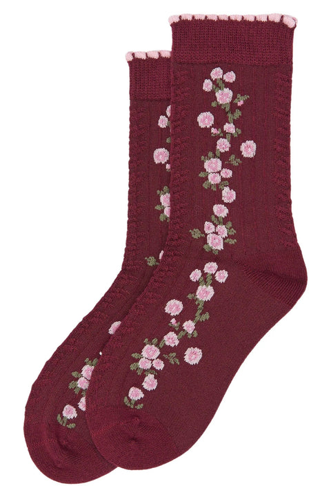 MINIPOP Bambus Socken - bordeaux / rosa / Rosen