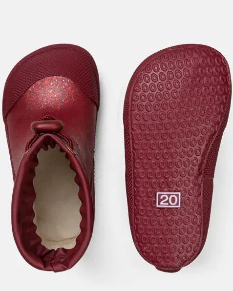 Ansicht von oben: BUNDGAARD MALIK Barfuß-Gummistiefel, beere Glitzer; Paar, Sohle mit Kreis-Muster, Größe 20.