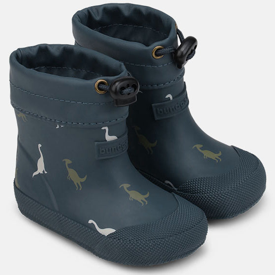 BUNDGAARD Barfuß Gummistiefel MALIK - blau mit Dino-Design für Kinder