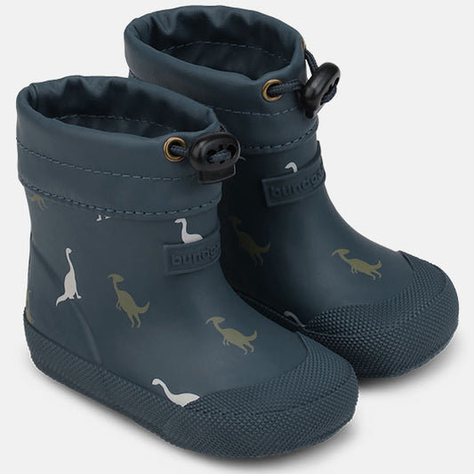 BUNDGAARD Barfuß Gummistiefel MALIK - blau mit Dino-Design für Kinder