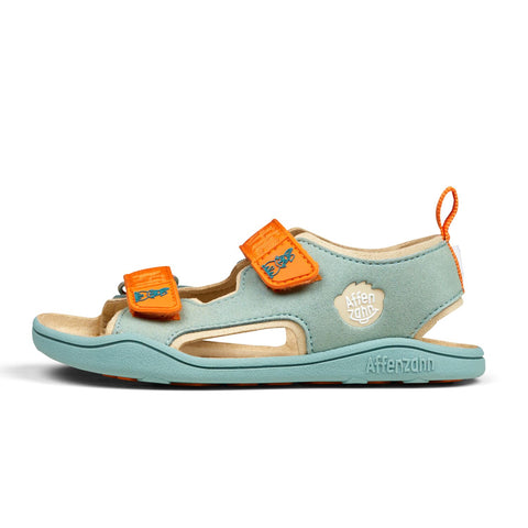 Blue and orange vegan airy sandal with bunny design by AFFENZAHN