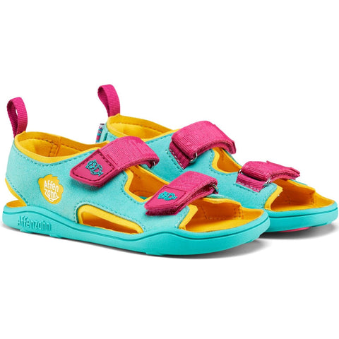 Aqua blue and pink vegan airy owl sandals for kids
