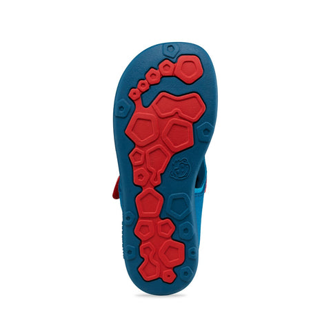 Vegan airy sandal in petrol and rot colors from AFFENZAHN Barfuß with comfortable design