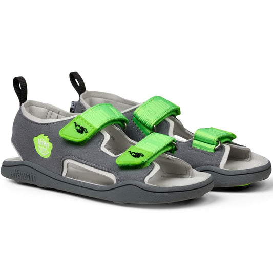 A dark grey and neon green vegan airy sandal from AFFENZAHN