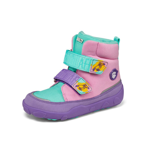 Colorful and playful AFFENZAHN TEX Stiefel COMFY VEGAN KREATIV TUKAN in pink, purple, and turquoise