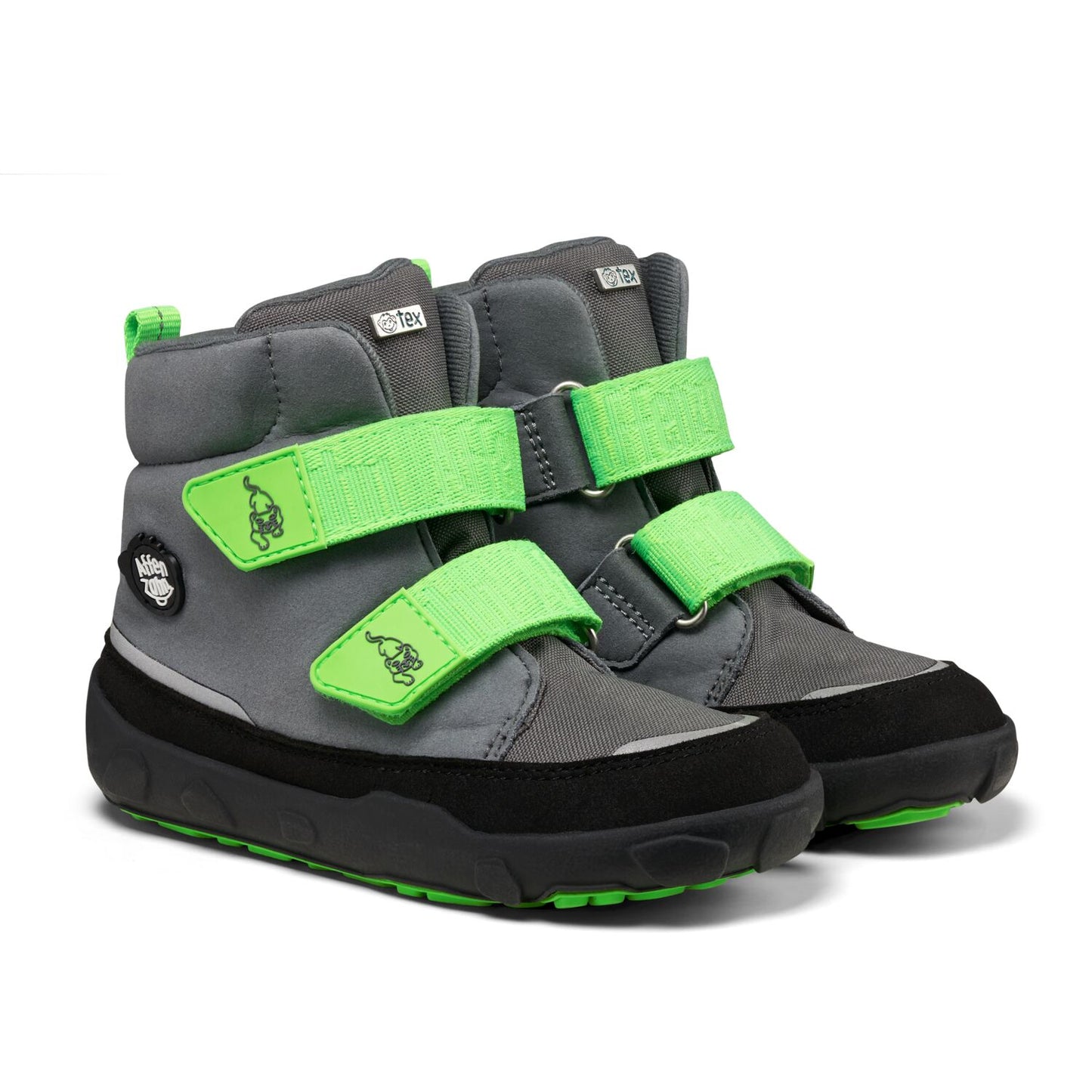 Vibrant black, grey, and neon green vegan AFFENZAHN TEX Stiefel COMFY PANTHER boots