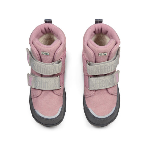 Adorable pink and grey AFFENZAHN TEX Stiefel COMFY WOOL KOALA boots for kids featuring a cute koala design and cozy wool material