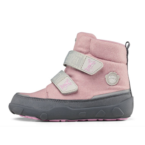 Adorable pink and gray AFFENZAHN TEX Stiefel COMFY WOOL KOALA boots for kids featuring a cute koala design and cozy wool material