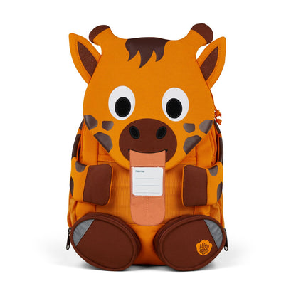 Hinteransicht des Rucksacks GROSSER FREUND - Giraffe mit gepolstertem Rücken und verstellbaren Trägern für optimalen Komfort