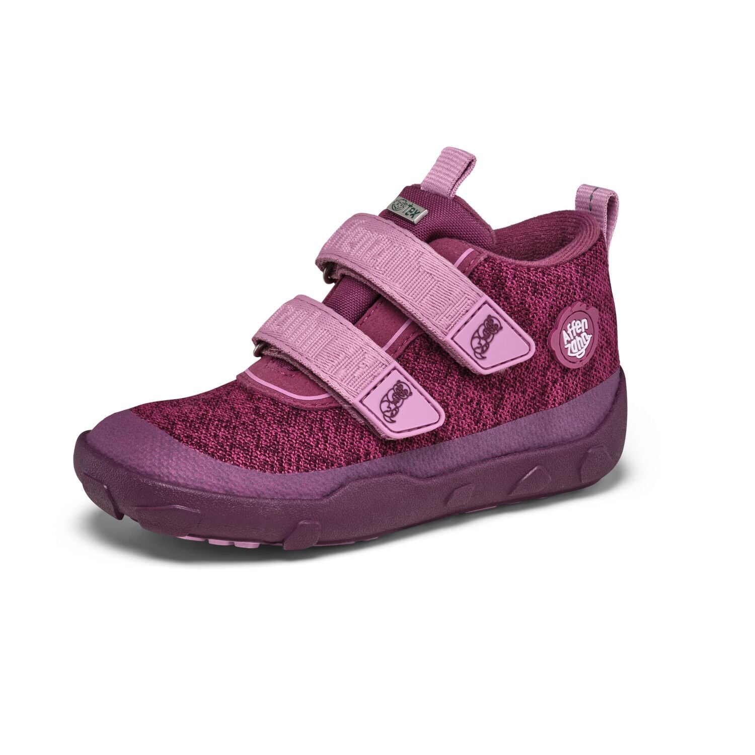 Komfortabler Knöchelschuh in Pflaume von AFFENZAHN TEX, mit weichem, gestricktem Material für lange Tragezeit