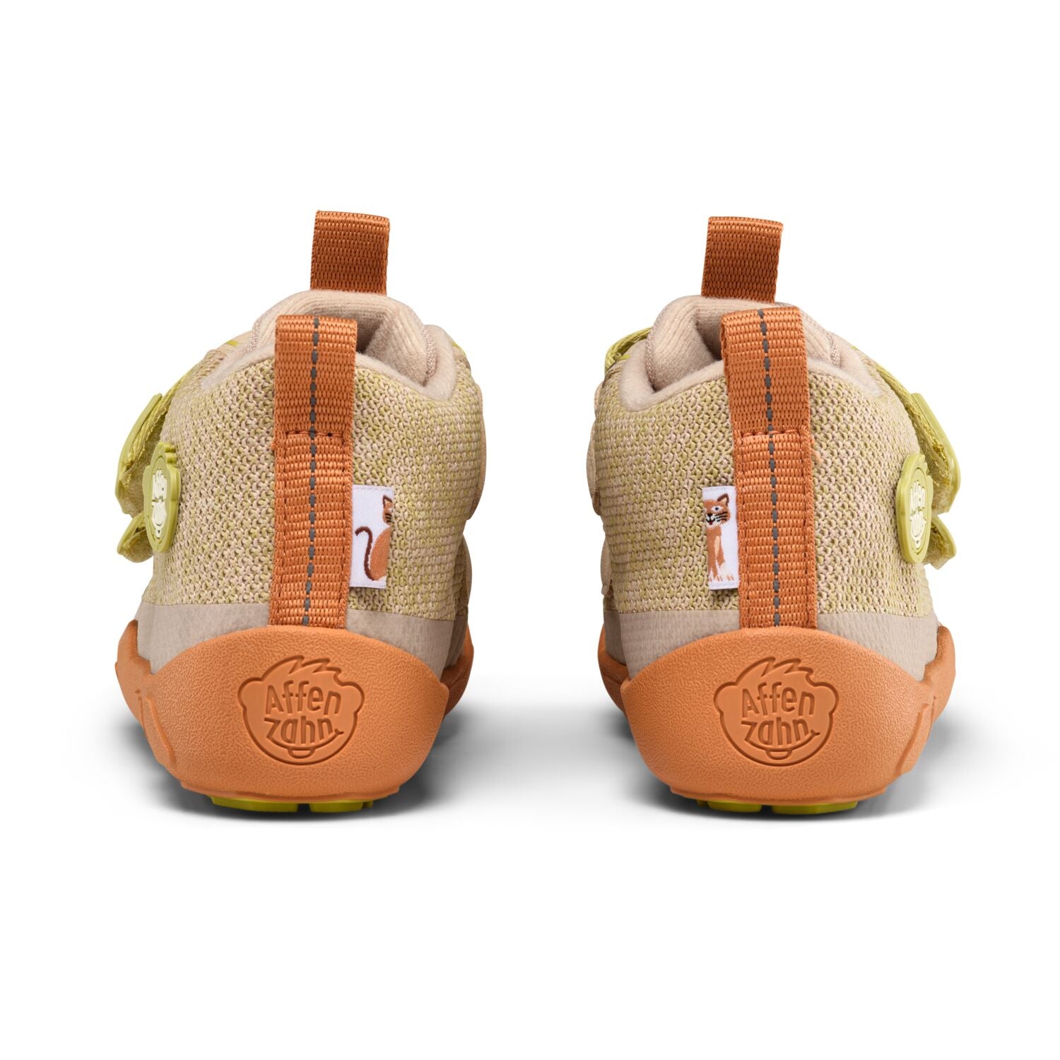 Wärmender Knöchelschuh in Zimt- und Pistazietönen mit klassischen Katzenillustrationen