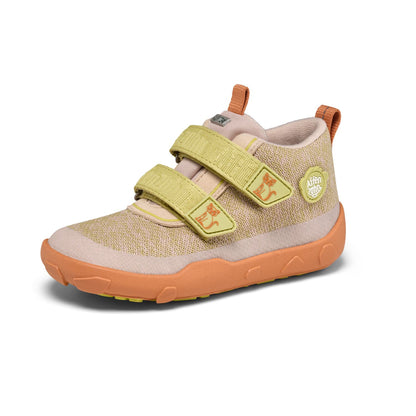 Hochwertiger Knöchelschuh aus Baumwollmix in Zimt, Pistazie und Beige mit Happy Katzenstickerei