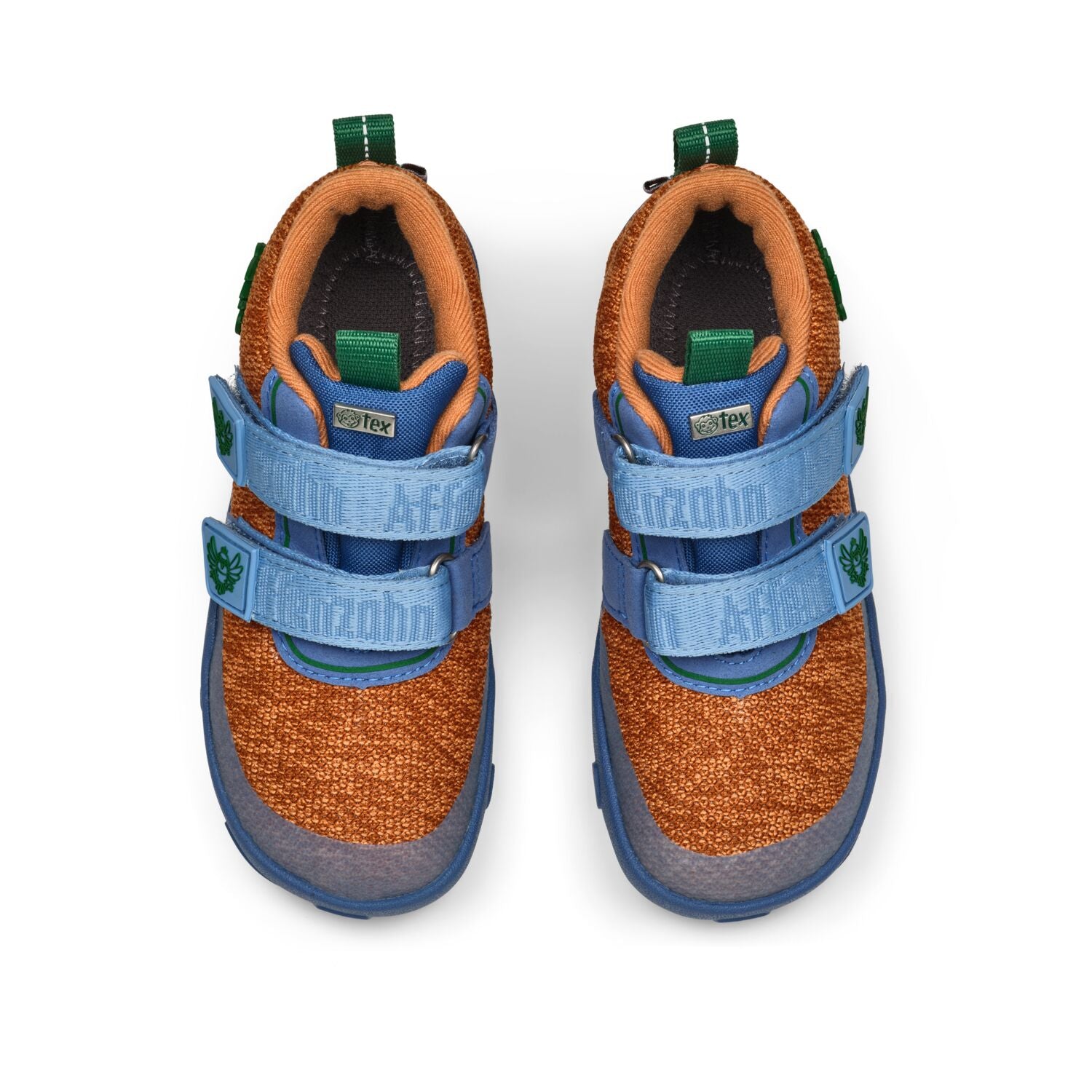 Colorful AFFENZAHN TEX Knöchelschuh KNIT HAPPY PARADIESVOGEL in zimt, blau, and grün featuring playful bird patterns and cozy knit material for comfortable, stylish toddler footwear