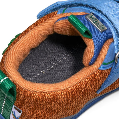 Comfortable AFFENZAHN TEX Knöchelschuh KNIT HAPPY PARADIESVOGEL in zimt, blau, and grün with vibrant knit design and playful bird motif for cozy casual wear