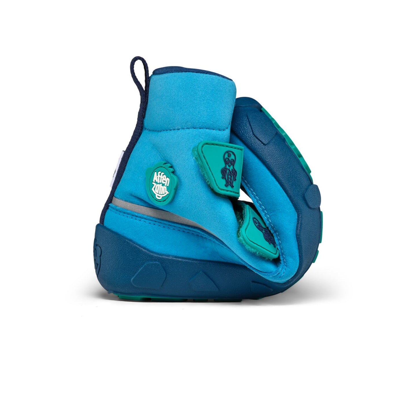 Lederfreier AFFENZAHN TEX Stiefel in blau mit detailliertem Oktopus-Motiv in petrol