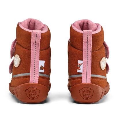 Stylischer und nachhaltiger AFFENZAHN TEX Stiefel COMFY VEGAN REH mit reflektierenden Elementen in braun und rosa