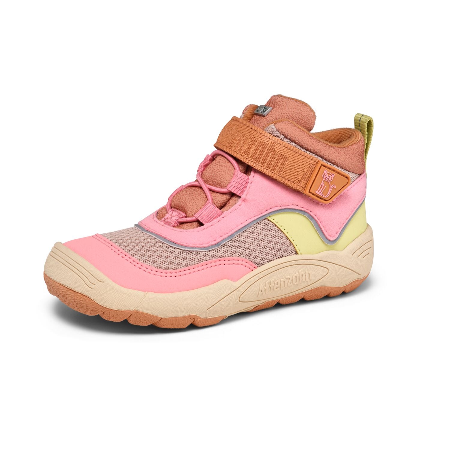 Vegane Knöchelschuhe für Katzen in beigem, buttergelbem und neonpinkem Design, perfekt für moderne Haustiere