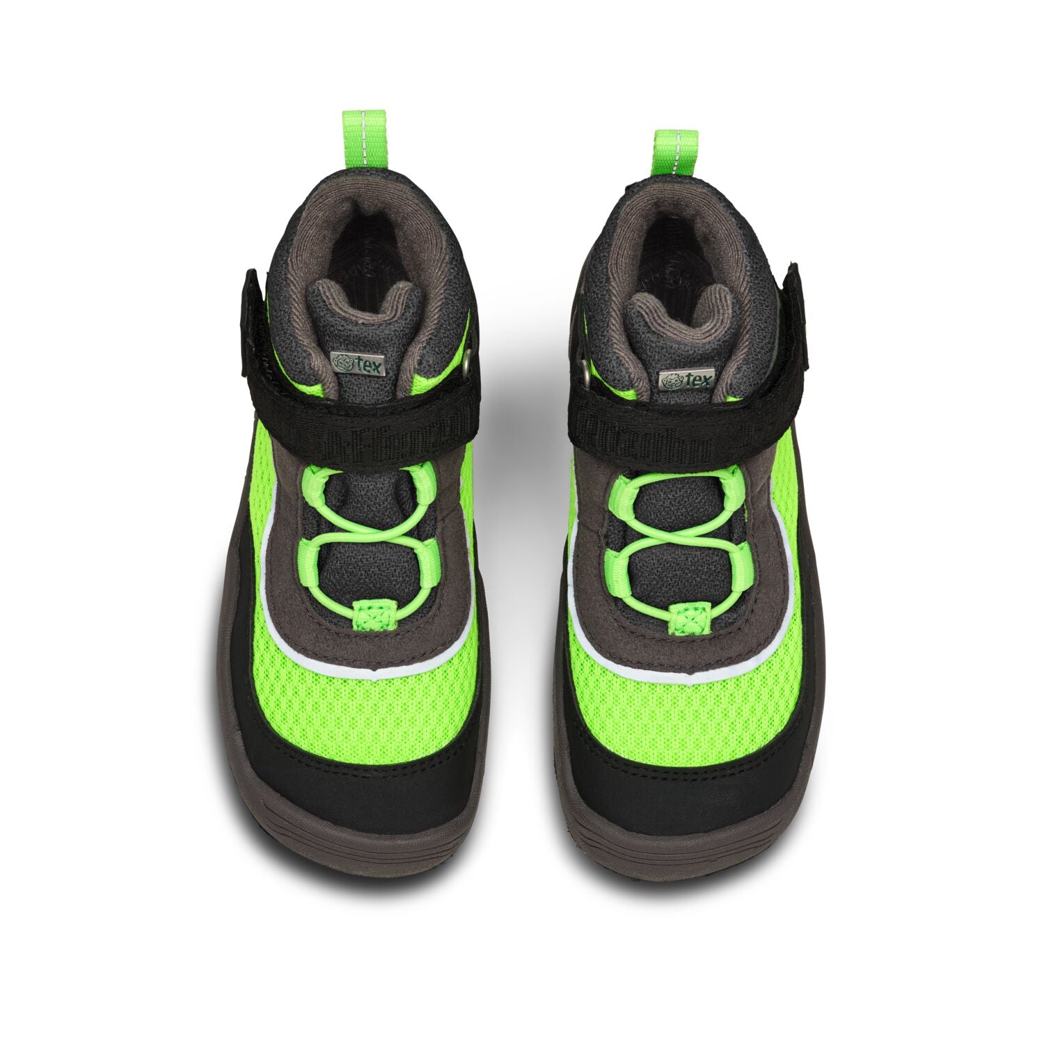 Veganer Knöchelschuh AFFENZAHN TEX in Schwarz, ausgestattet mit leuchtendem Neongrün für besondere Optik