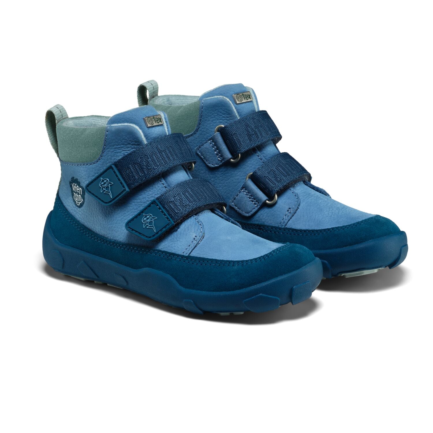 AFFENZAHN TEX Knöchelschuh mit LEDER in Blau und Petrol für Kinder