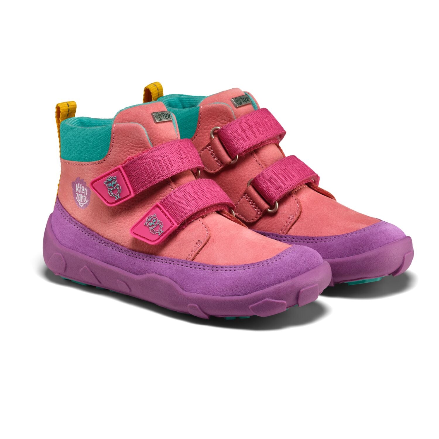 AFFENZAHN TEX Knöchelschuh aus Leder in pink mit leuchtender Eule und bequemer Passform