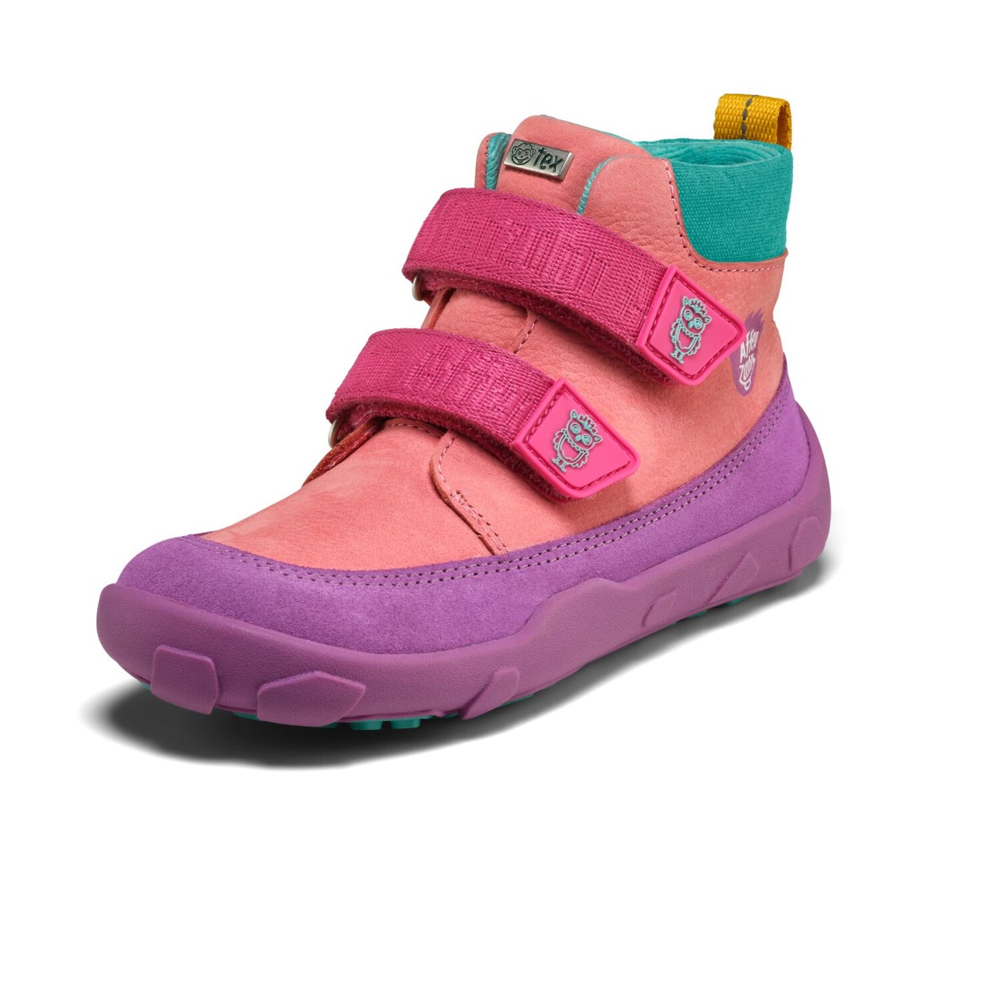 Kinder-Knöchelschuh aus Leder in pink mit leuchtender Eule, perfekt für den Alltag und spezielle Anlässe