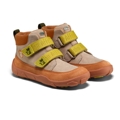 AFFENZAHN TEX Knöchelschuh aus Leder in beigem Farbton mit freundlichem Katzen-Design