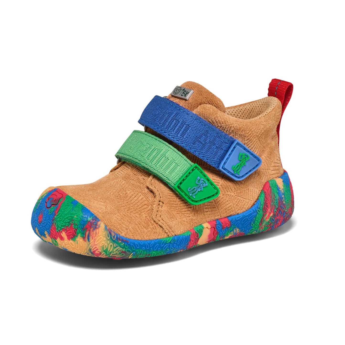 Beiger Leder-Knöchelschuh mit buntem Design von AFFENZAHN TEX, langlebig und bequem für Kinder, 10 Jahre alt