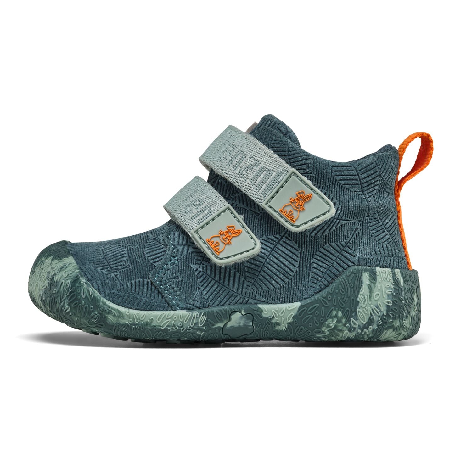 Hochwertiger AFFENZAHN TEX Knöchelschuh mit Lederoberfläche in petrol und orangefarbenen Akzenten