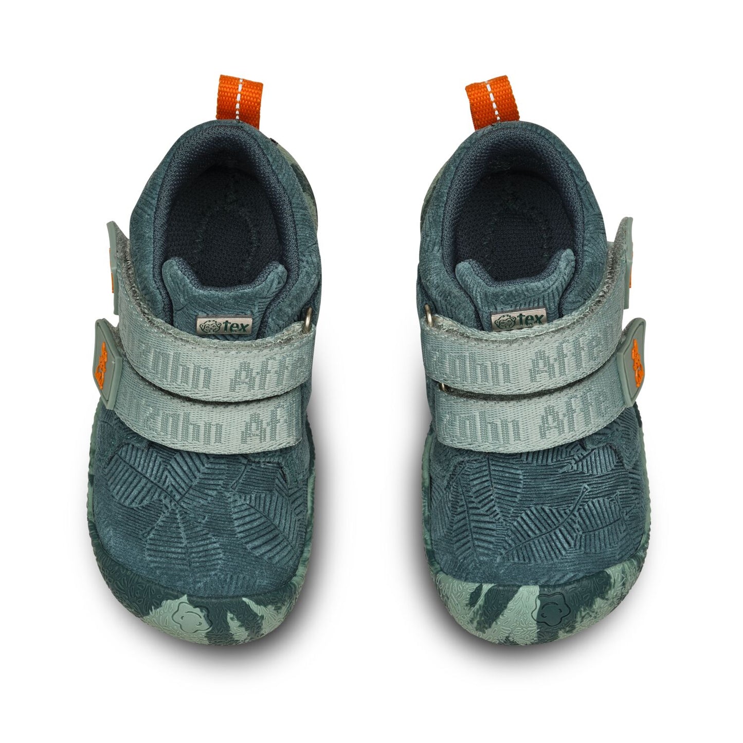 Leder-Knöchelschuh mit LED-Lichtfunktion und auffälliger Farbkombination Petrol und Orange