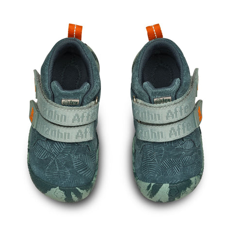 Leder-Knöchelschuh mit LED-Lichtfunktion und auffälliger Farbkombination Petrol und Orange