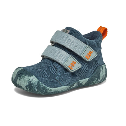 Detaillierte Ansicht eines AFFENZAHN TEX Knöchelschuhs in petrol und orange, hergestellt aus hochwertigem Leder