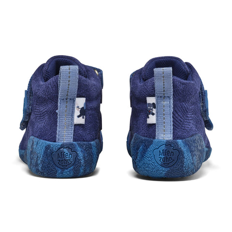 Modischer Kinderschuh mit LED-Licht, hergestellt aus robustem Leder in Blau und mit Elefanten-Illustration