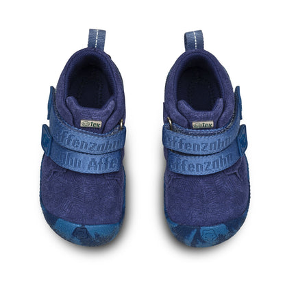 Leder-Knöchelschuh in Blau für Kinder, ausgestattet mit LED-Licht und farbigem Elefantenprint