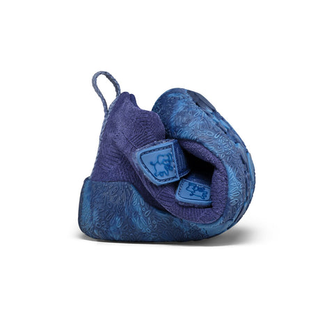 Hochwertiger blauer Leder-Knöchelschuh für Kinder mit LED-Lichtfunktion und charmantem Elefanten-Motiv