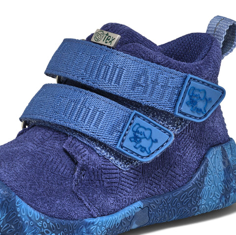 Bequemer und langlebiger Lederschuh in Blau mit LED-Beleuchtung und niedlichem Elefantenmotiv für Kinder