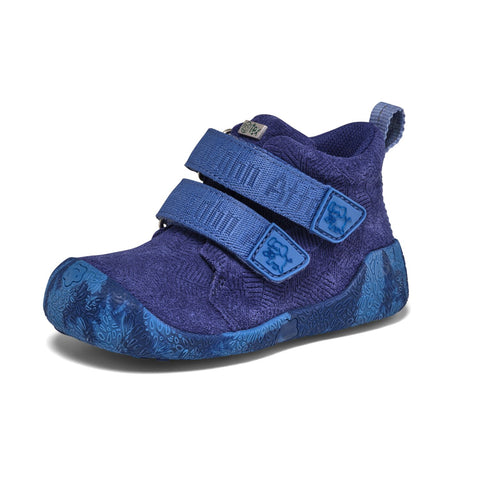 Bequemer Kinderschuh aus hochwertigem blauen Leder mit LED-Leuchteffekt und süßem Elefantenmotiv