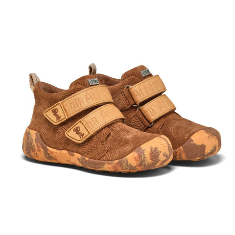 AFFENZAHN TEX Knöchelschuh aus braunem Leder mit Talky Affe Motiv an der Seite