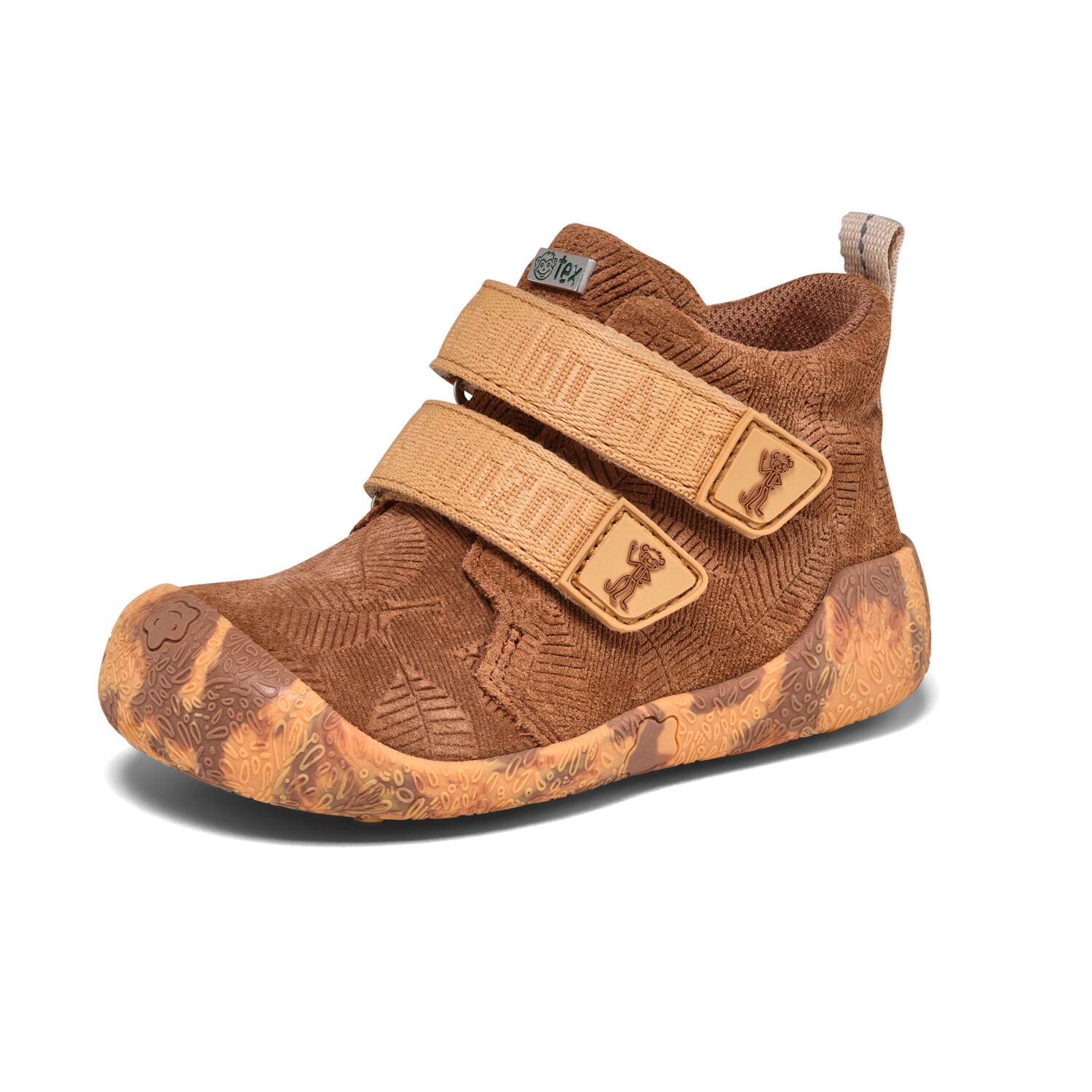 Komfortabler brauner Knöchelschuh aus Leder mit stabiler Sohle und detailliertem Talky Affe Design