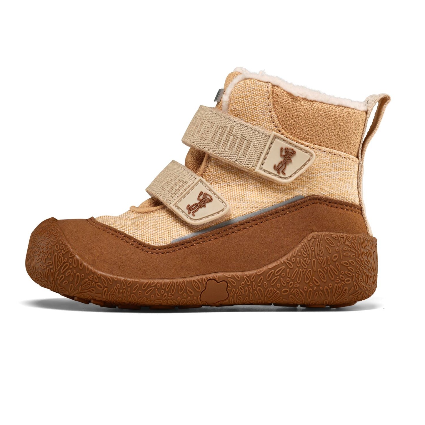 Veganer AFFENZAHN TEX Stiefel mit kuscheligem Design in braun und beige, ideal für kalte Tage