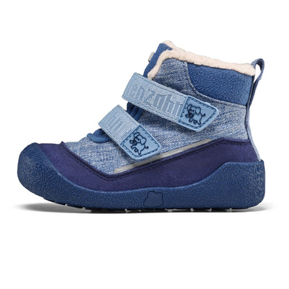 Blaue Vegan-Stiefel für Kinder mit Elefantenmotiv, ideal für kalte Tage und bequemes Tragen