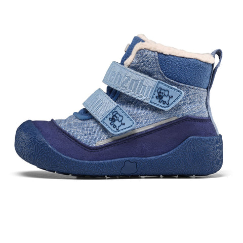 Blaue Vegan-Stiefel für Kinder mit Elefantenmotiv, ideal für kalte Tage und bequemes Tragen