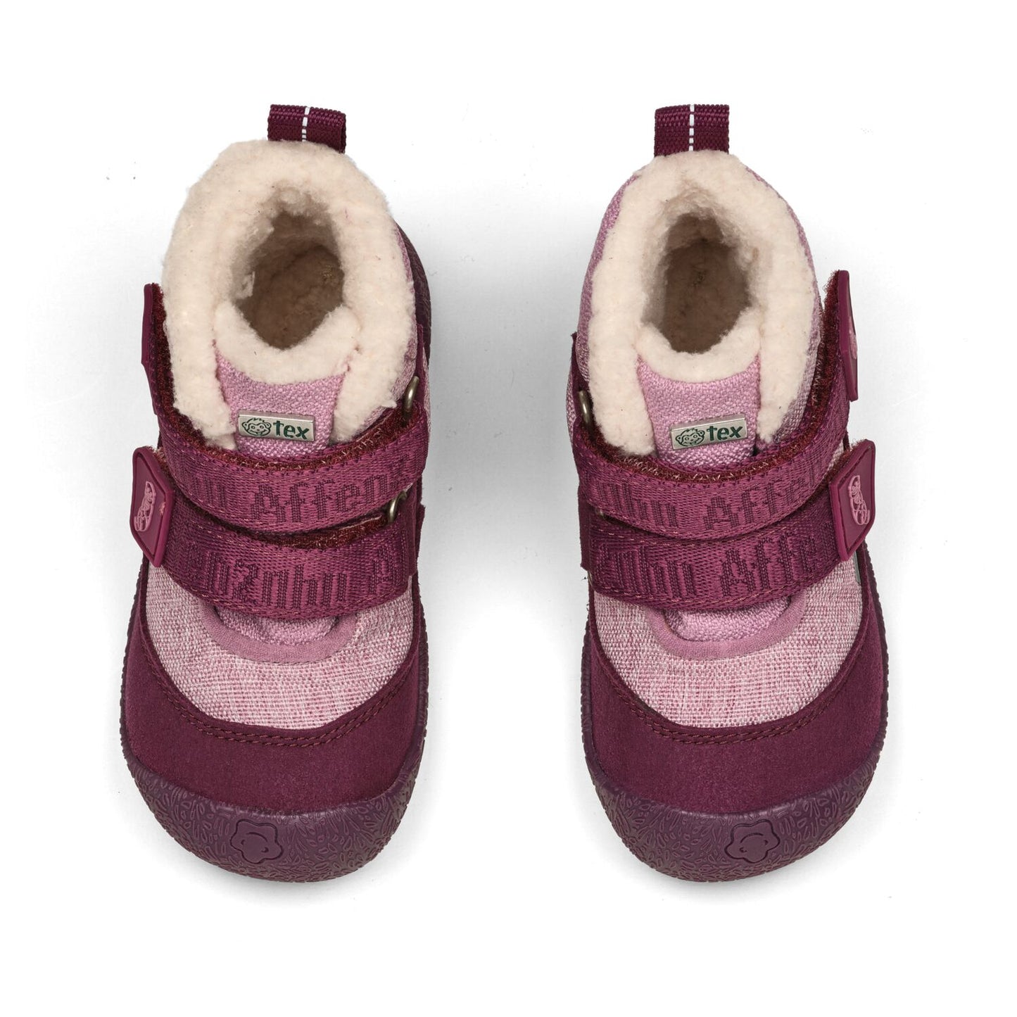Vegane Stiefel AFFENZAHN TEX mit Otter-Motiv in beere und rosa, angenehm warm und stylish