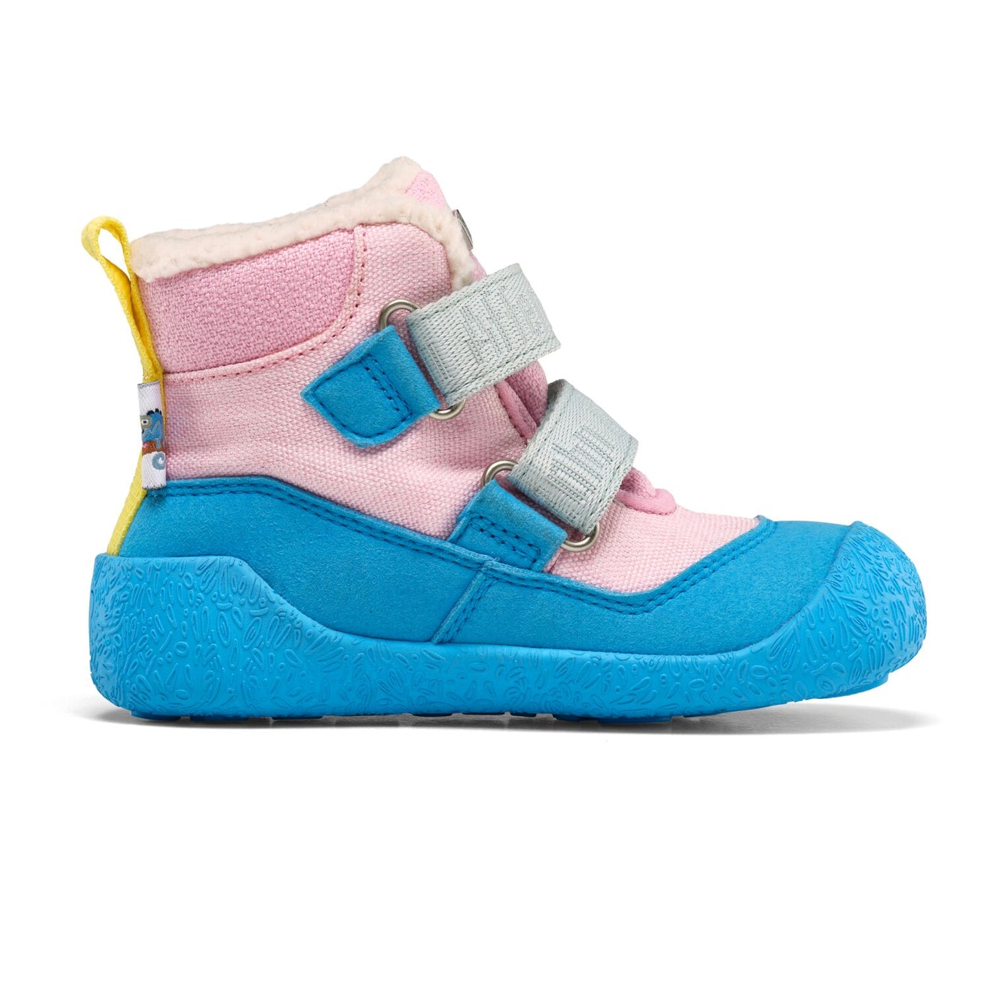 Vegane AFFENZAHN TEX Stiefel in türkis, rosa und gelb, mit bequemer Passform und kindgerechtem Design