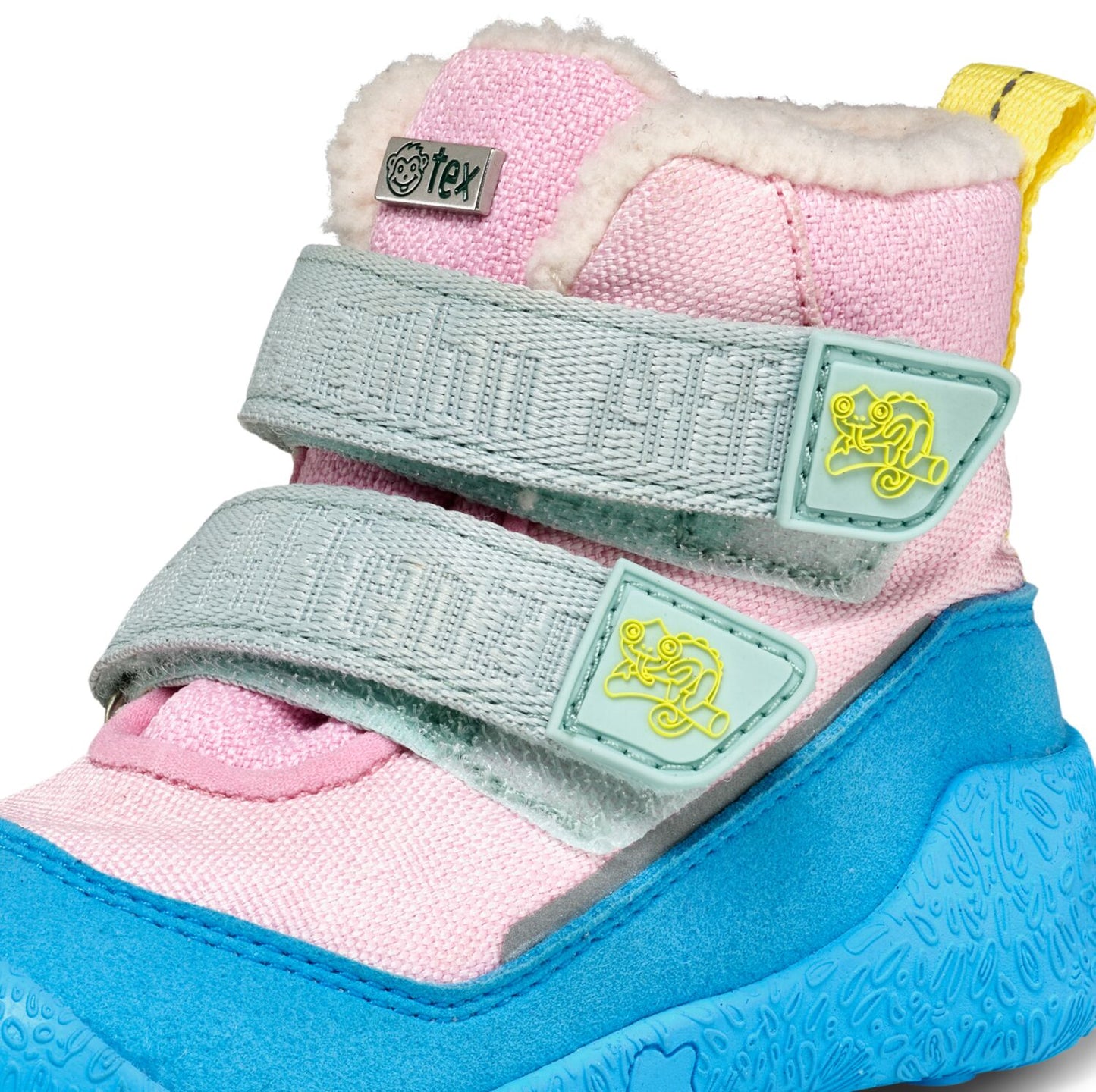 Bunte, vegane Stiefel für Kinder, in Türkis, Rosa und Gelb, mit robustem Material für aktive Kinder