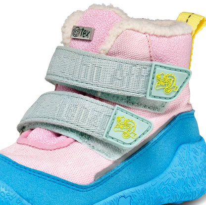 Bunte, vegane Stiefel für Kinder, in Türkis, Rosa und Gelb, mit robustem Material für aktive Kinder